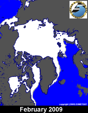 Arctic Sea Ice Extent at Winter maximum 2009
